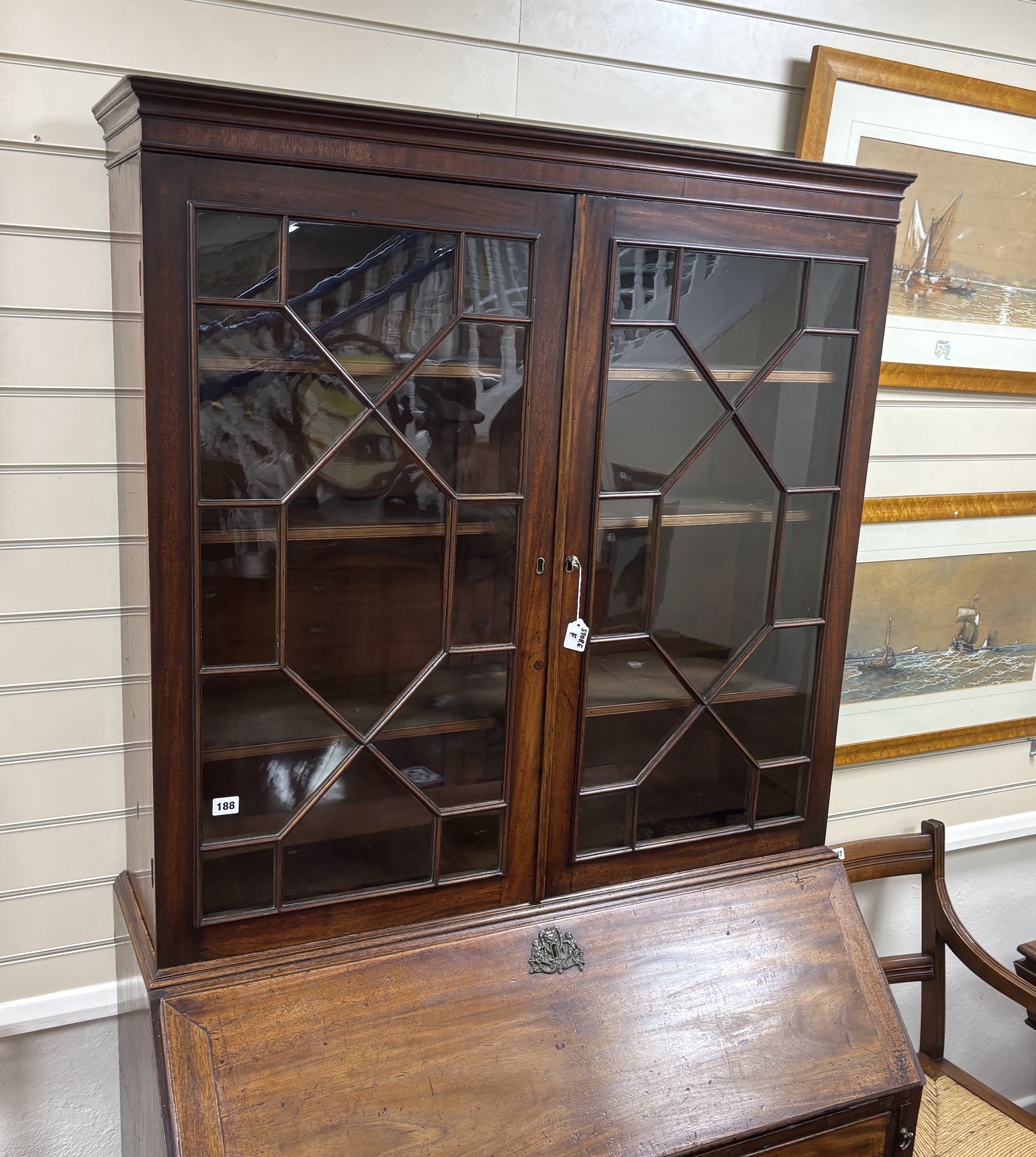 A George III mahogany bureau bookcase, width 107cm, depth 54cm, height 210cm